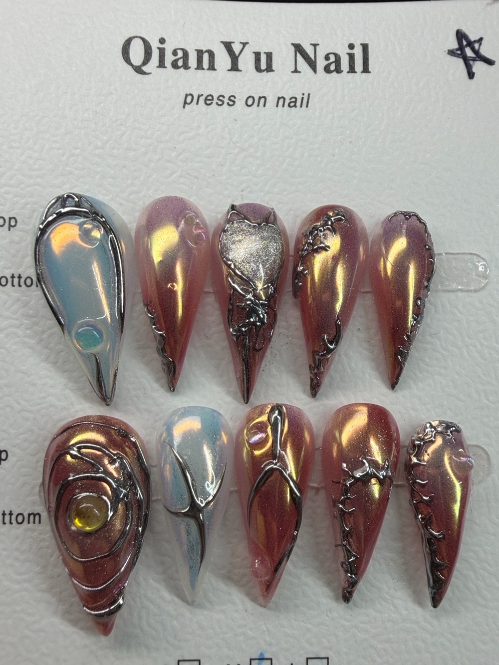 Pink Iridescent Claw Press-On Nail Set Size Medium